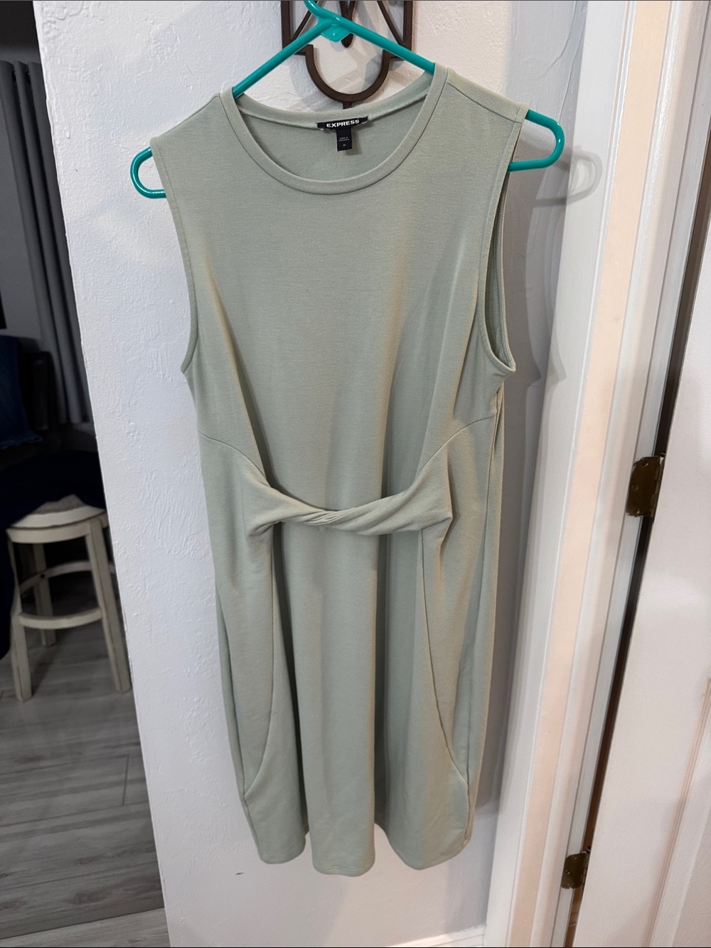 Express Sleeveless Twist-Front Mini Dress in Sage